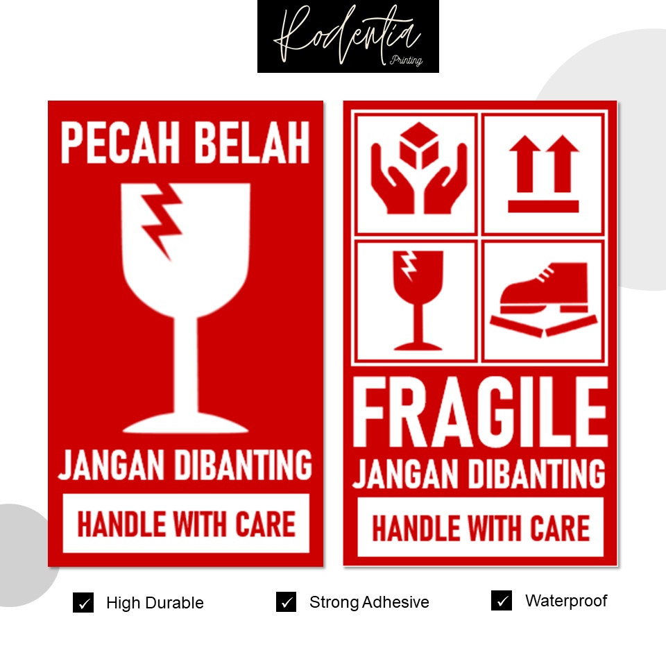 Jual Sticker Fragile Ukuran Large Besar 11 X 18 Cm Untuk Pengemasan