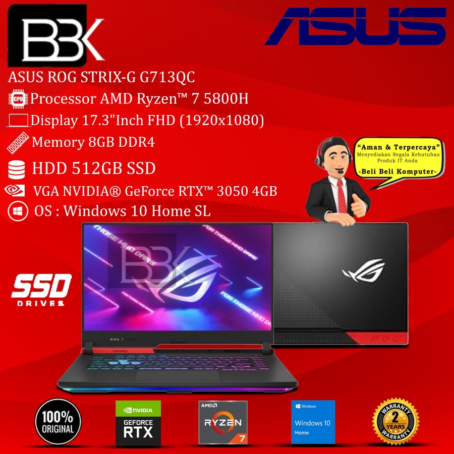 Jual ASUS ROG STRIX-G G713QC Ryzen 7 5800H 8GB 512GB SSD VGA 4GB W10H ...