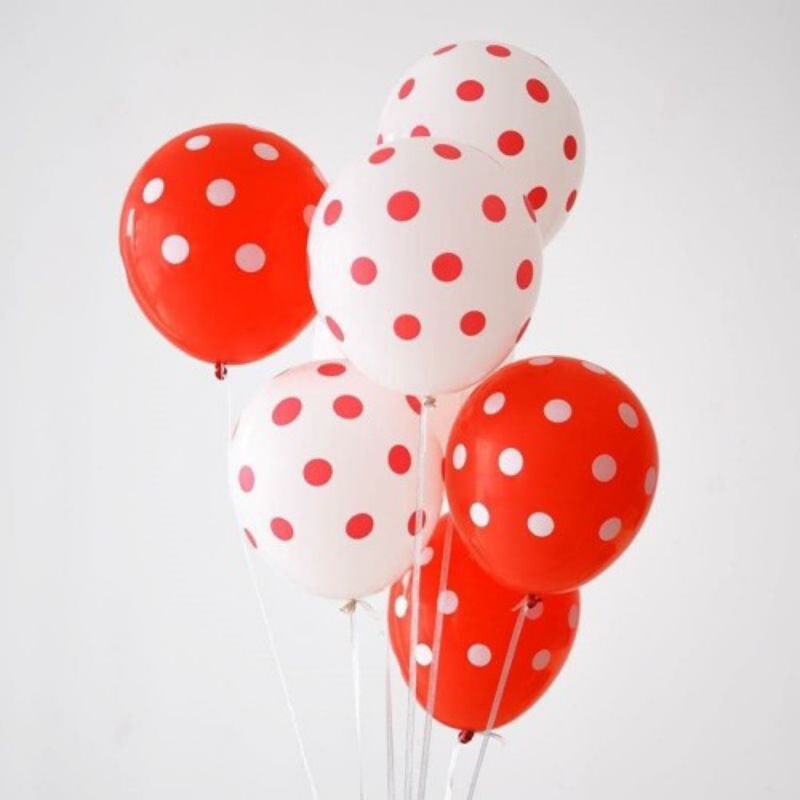 Jual Balon Latex Polkadot Warna Merah Putih Tebal Ukuran Inci