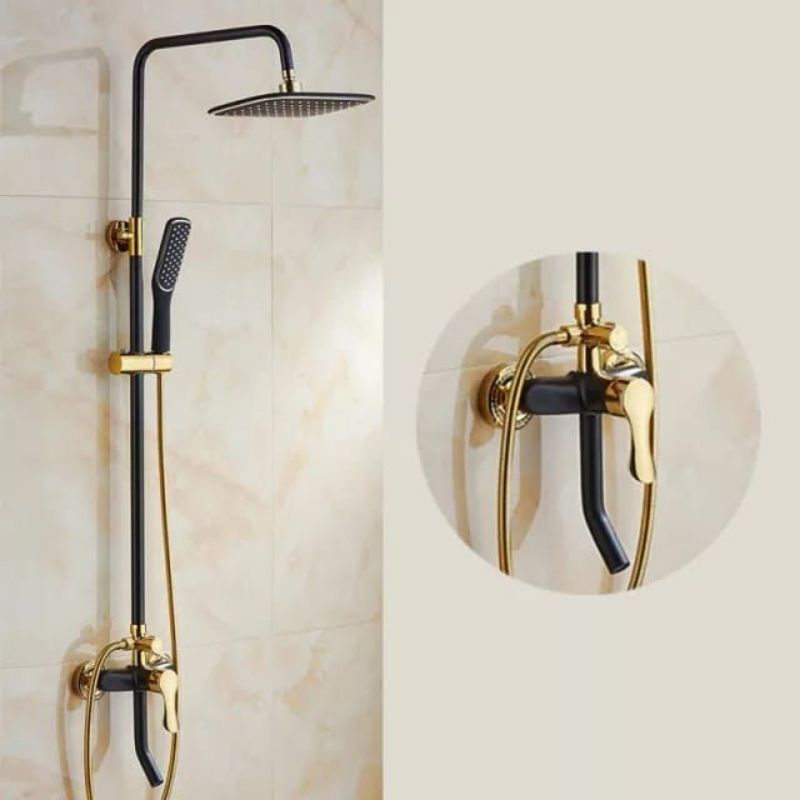 Jual shower set tiang colum kuningan black gold/ hitam emas + kran ...