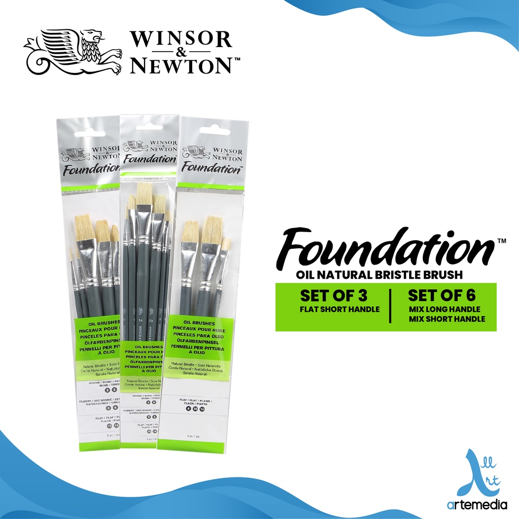 Pennelli Per Olio Set 6 Pennelli Winsor & Newton Foundation Per Olio - Round, Filbert E Flat, Qualità Professionale Round Filbert Flat - copertina