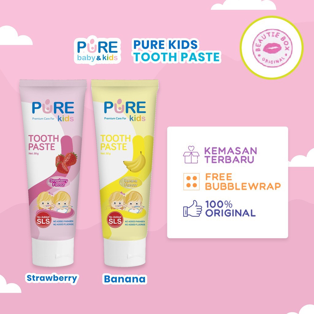 Jual Pure Kids Toothpaste Strawberry / Banana Flavour - 50gram (Pasta ...