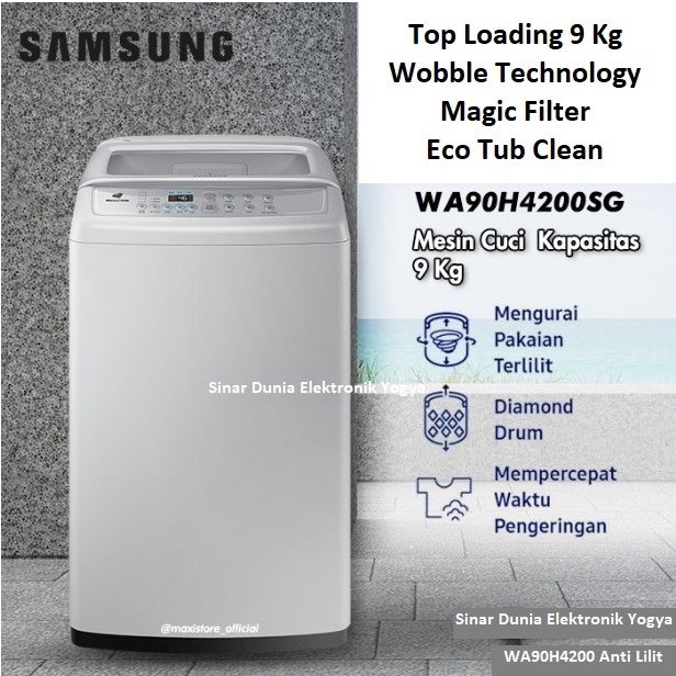 Jual Samsung Mesin Cuci 1 Tabung 9Kg Anti Lilit WA90H4200 Top Load ...