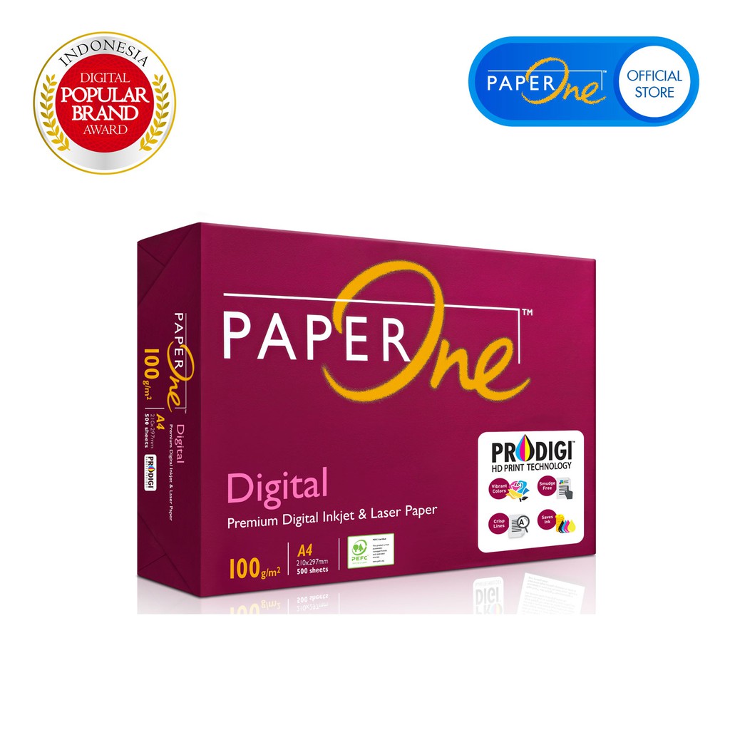 PaperOne Kertas A4 100gr Digital 1 Rim (500 lembar) Kertas HVS A4 Kertas Fotocopy (2)