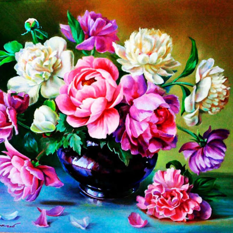 Jual hiasan dinding gambar bunga mawar plus bingkai ukuran 65x45