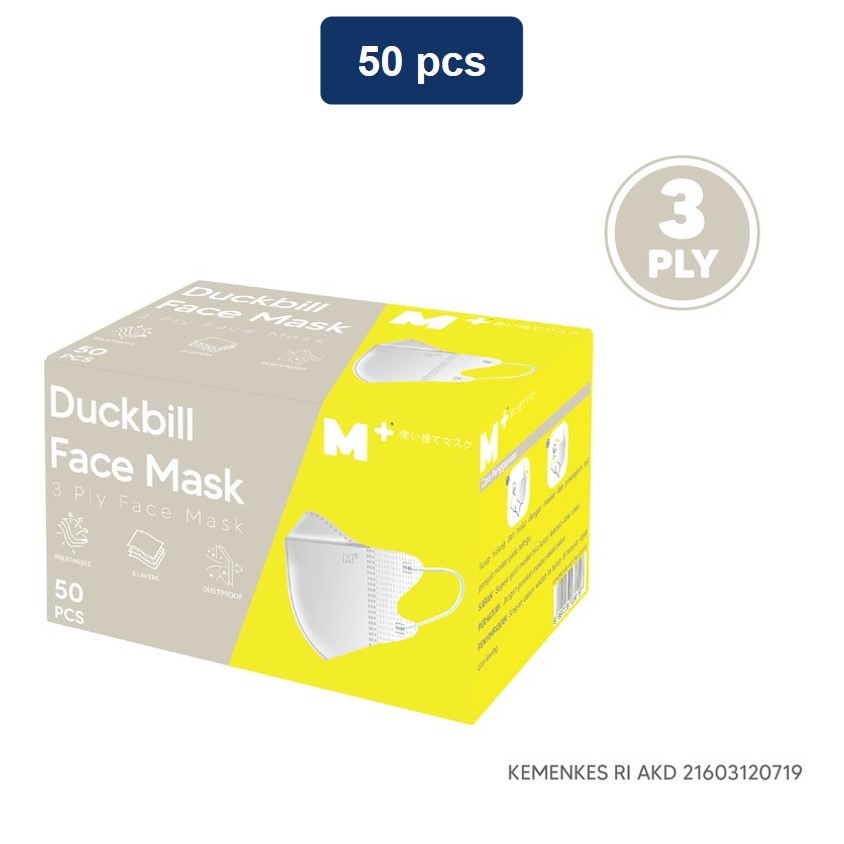 Jual M+ Masker Duckbill Earloop Face Mask 3 Ply Putih 50 Pcs | Shopee ...