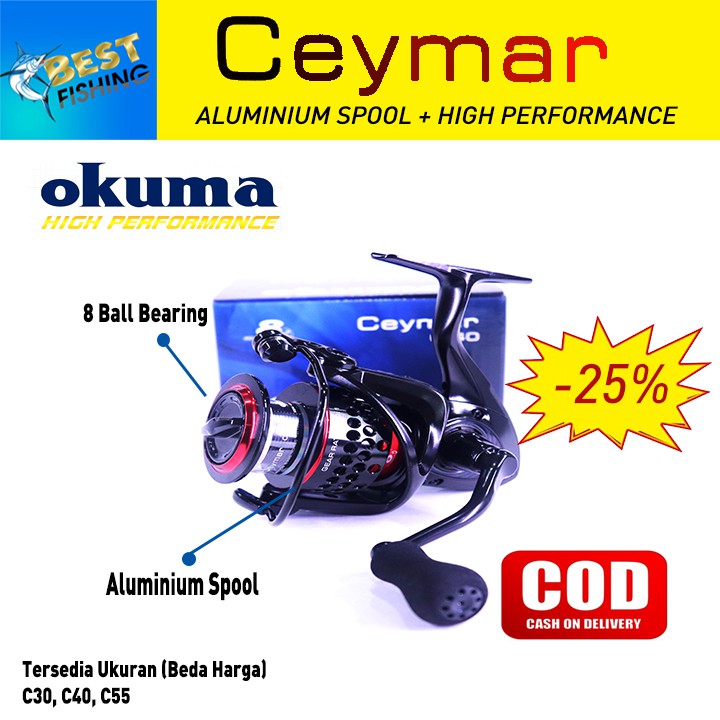 harga reel okuma ceymar c55 A Series Flite Drive Lightweight 8BB Spinning Reel, C-500A, Gun Metal : Sports & Outdoors Okuma Ceymar SW-X Spinning Fishing