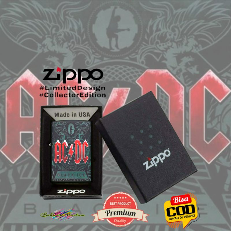 Jual ZIPPO BLACK MATTE CUSTOM PRINT UV ACDC RED DESIGN BISA REQUEST ...