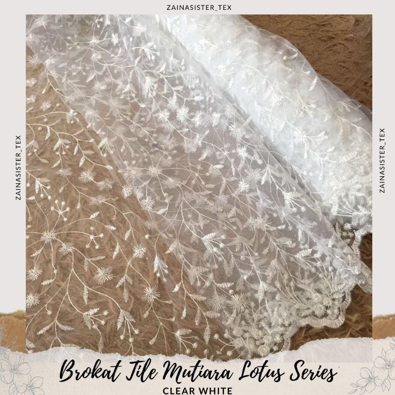 Jual Kain Brokat Tile Mutiara Lotus Warna Putih Bersih | Shopee Indonesia