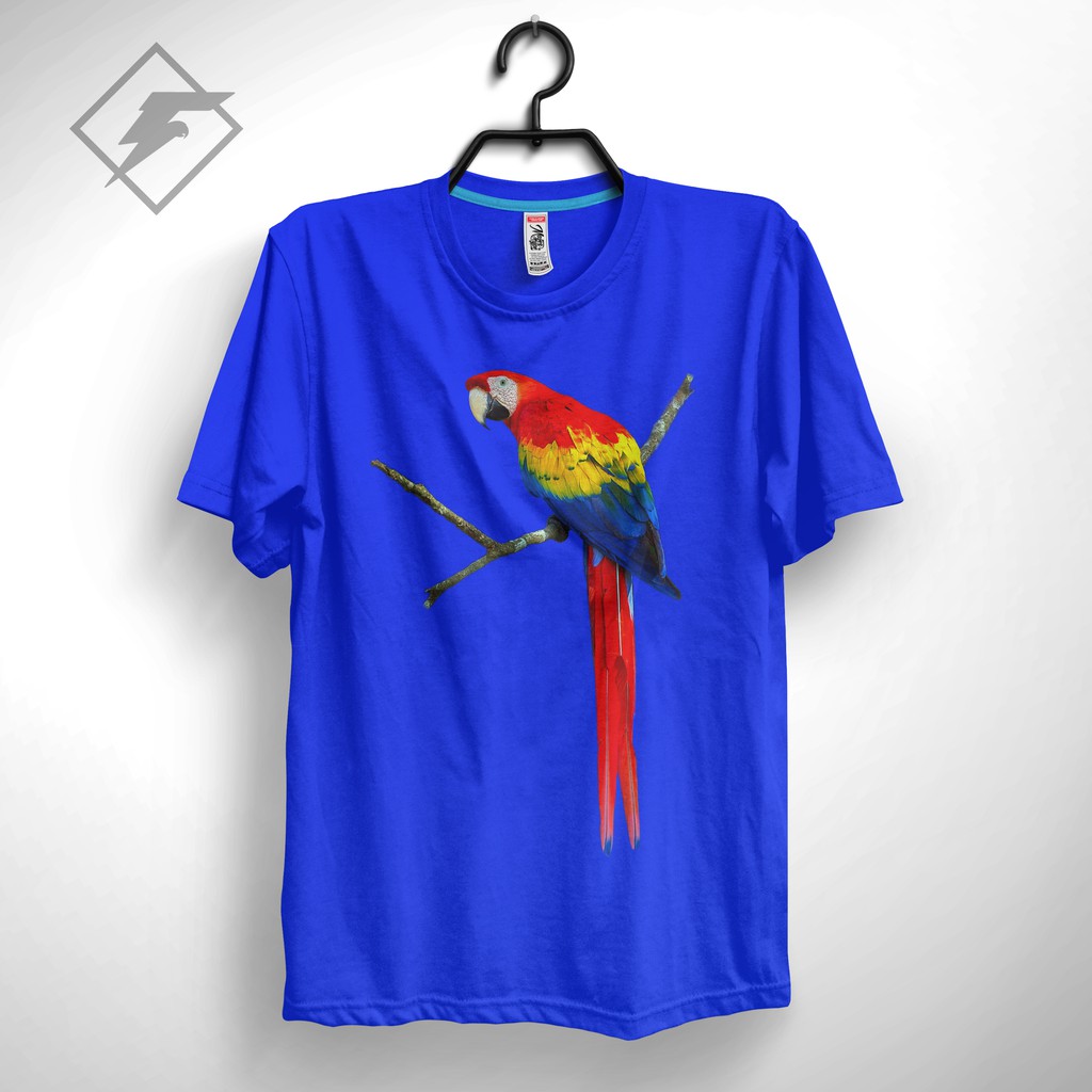 KAOS DISTRO GAMBAR BURUNG SCARLET MACAW ON BRANCH