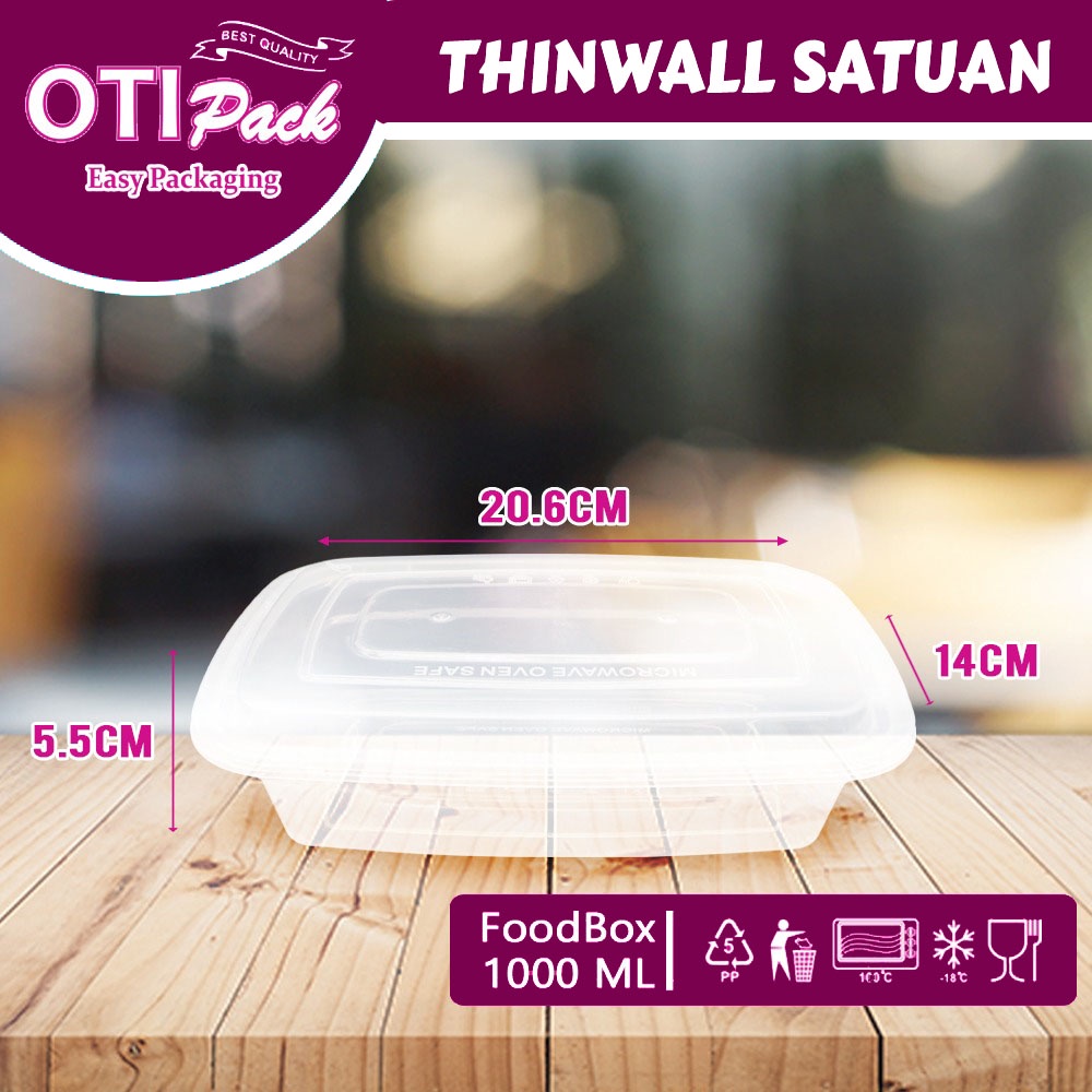 Jual Satuan Thinwall Otipack Persegi Panjang 1000ml Kotak Makan Plastik Food Container Box 1221