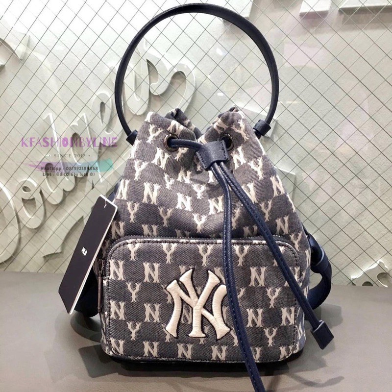 MLB Korea Monogram Jacquard Bucket Bag NY Yankees 32BG34111-50B 100%  Authentic