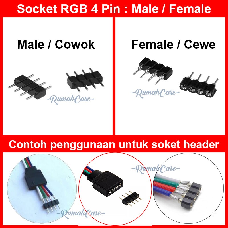 Jual Soket Pin Rgb Male Female Led Strip Konektor Header Socket