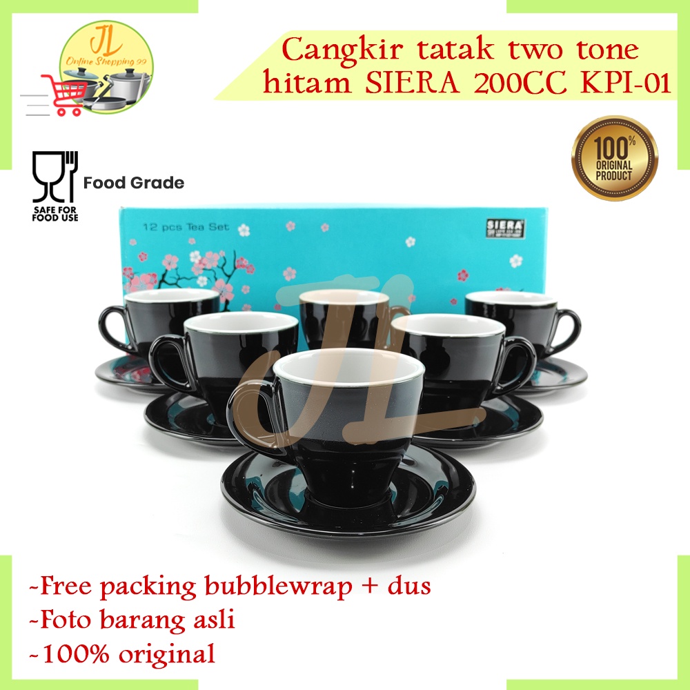 Jual Cangkir Kopi Set 6 Pasang Gelas Cappucino Tea Cup Kpi 01 Hitam Two Tone Siera 200cc 0024