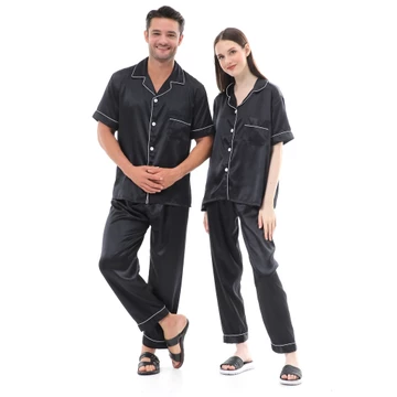Zavyn Setelan Piyama Couple Short Sleeve Satin Lengan Pendek