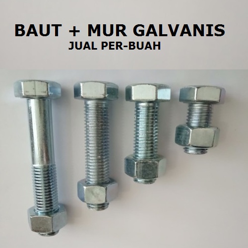 Jual Perbuah Baut Mur Galvanis M 16 X 150 Mm Kunci 24 Kepala Hexagonal ...