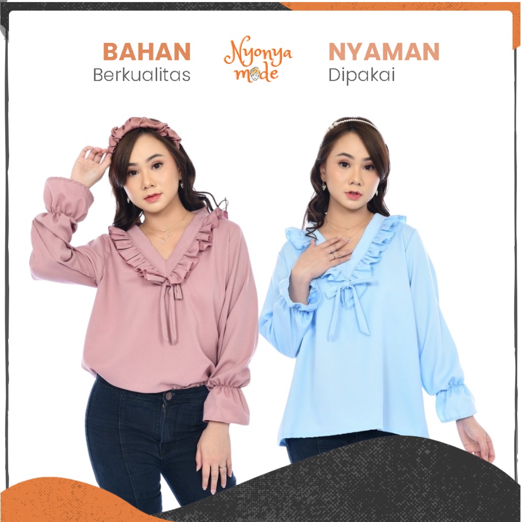 Jual Baju Wanita Blouse Korean Style Lengan Panjang Miri Ruffle Tops ...