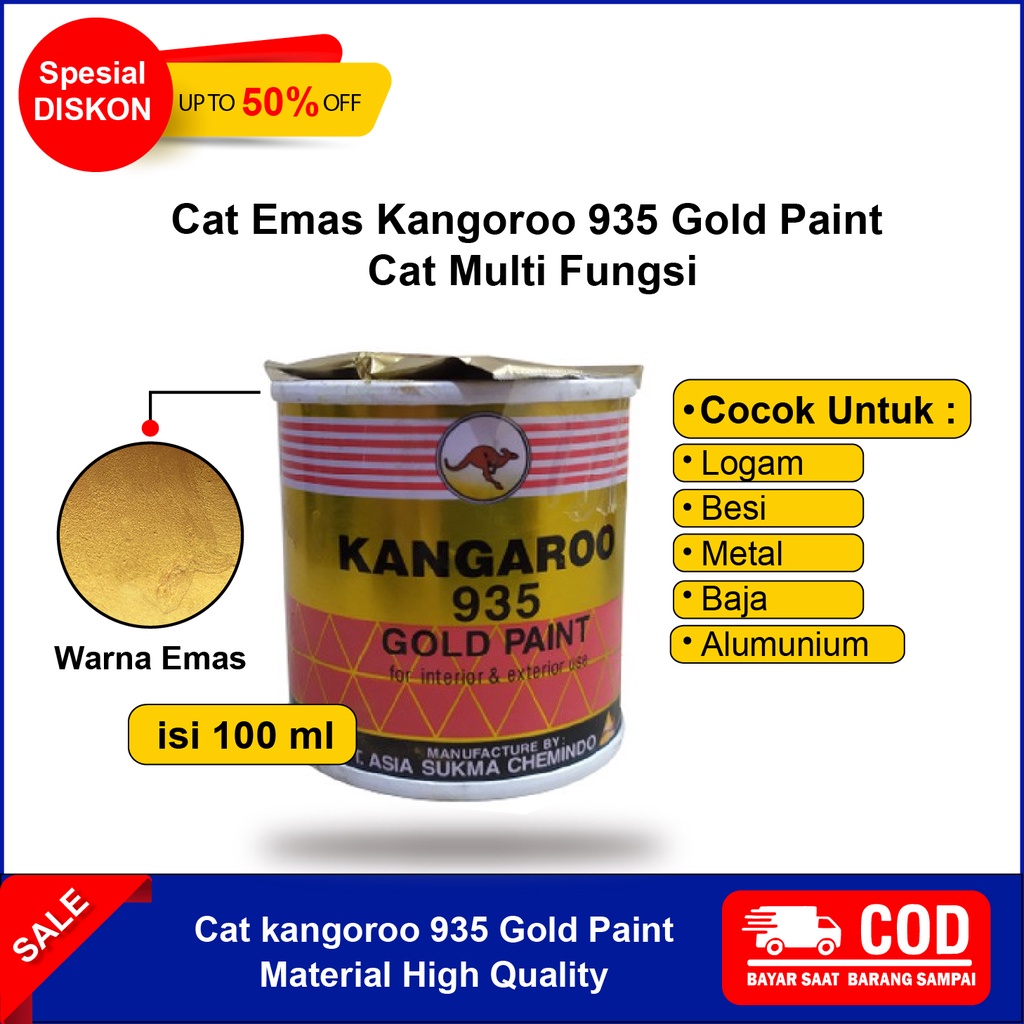 Jual Cat Besi Metal Warna Gold Emas Kangaroo 935 Ukuran Kecil 100 Ml Cat Besi Pagar Murah Cat 2568