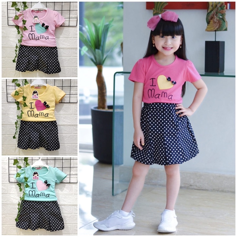 Jual Setelan Rok Onde Baju Anak Love Mama Perempuan Umur 3-7 Tahun