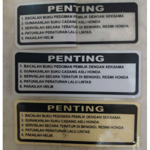 Jual Stiker Sticker Label Peringatan Penting Pada Tangki Honda All