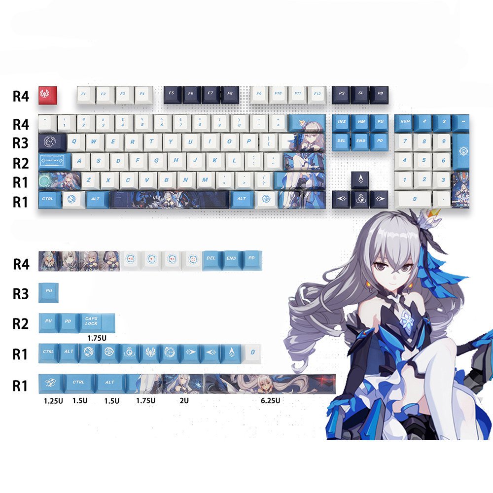 Jual 136 Keys PBT keycaps Honkai Impact Theme Game Character Keycaps ...