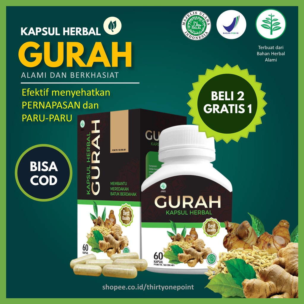 Jual Kapsul Herbal Gurah Meredakan Pernapasan Obat Batuk Menghilangkan