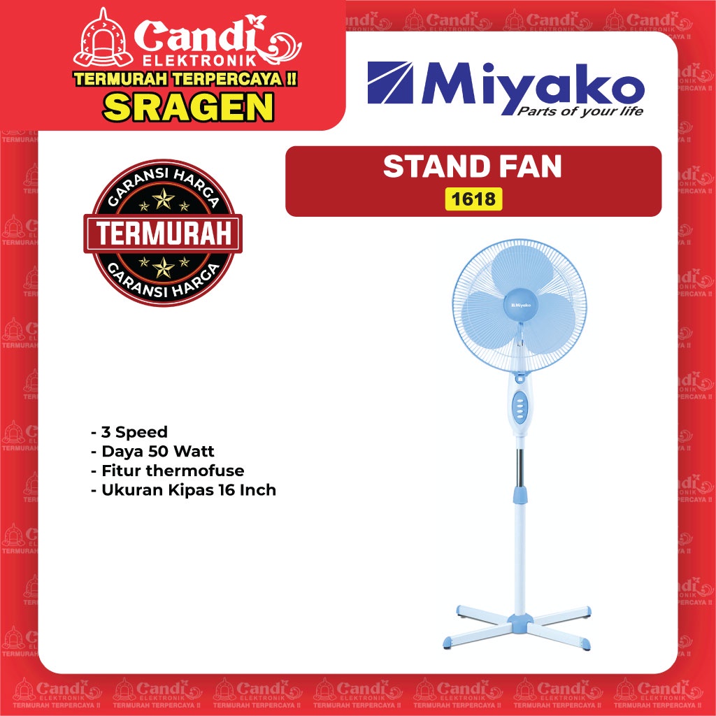 Jual MIYAKO Kipas Angin Berdiri / Stand Fan 16 Inch - KAS-1618B-PL