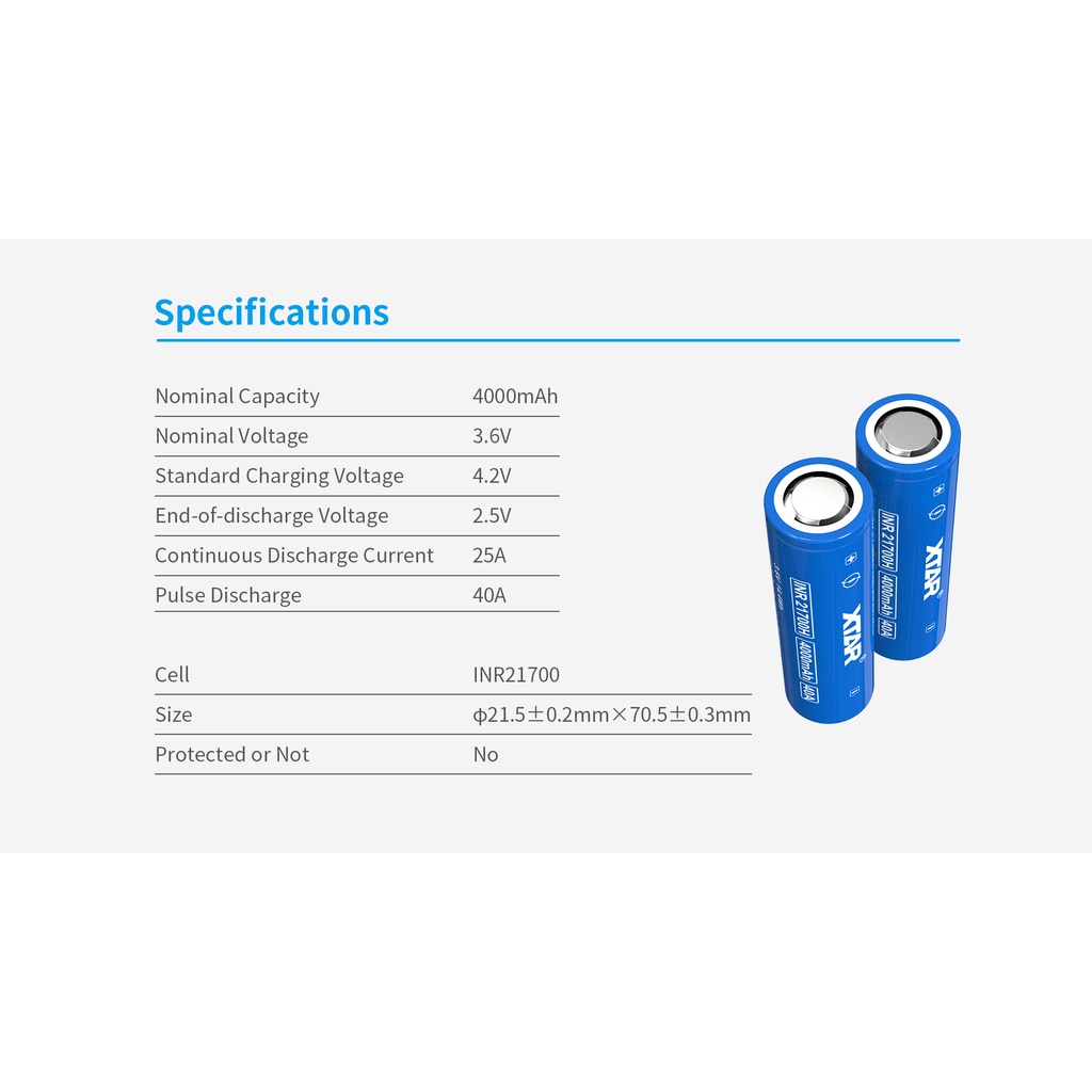 Jual XTAR BATTERY 21700 4000MAH 3.6V RECHARGEABLE | Shopee Indonesia