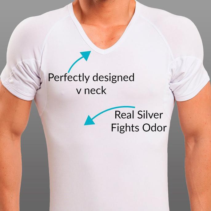Thompson Tee Sweatproof Undershirt For Men – Original Fit Deep V-Neck With Patented Sweat Pads