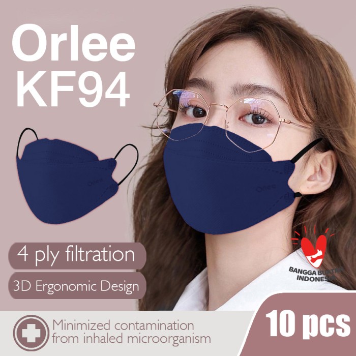 Jual Masker Model KF94 KF 94 Orlee 4ply Earloop Navy Biru Tua, Putih ...