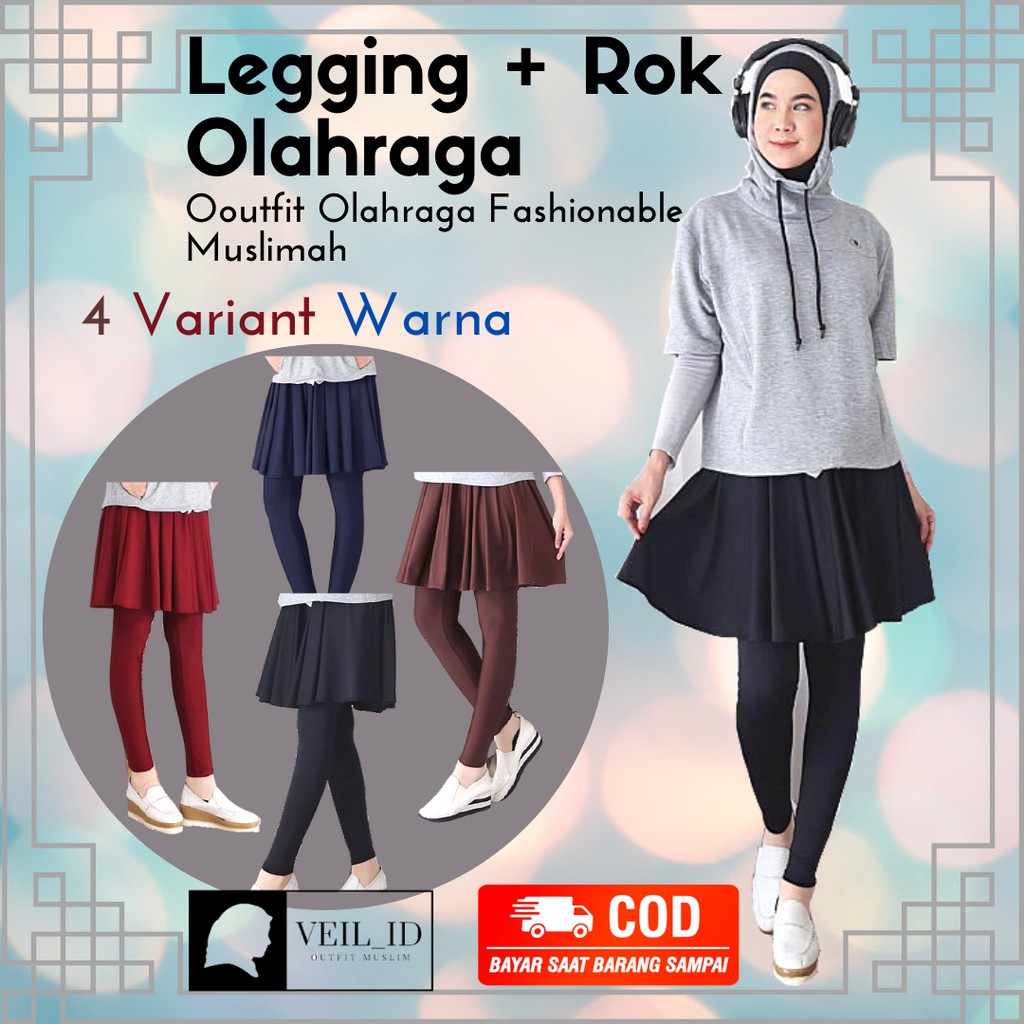 Outfit Olahraga Rok Selutut + Legging Olahraga Jogging, Sepeda