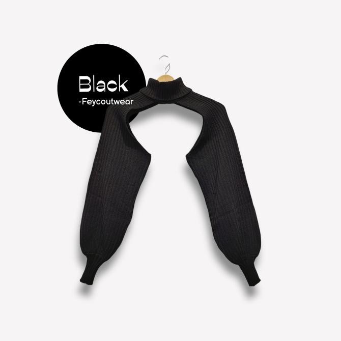 Jual Lora Turtle Neck Arm Warmer Crop Premium / Puffy Knit Sweater