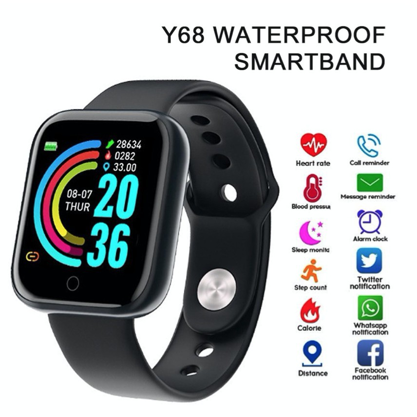Jual Y68 Smartwatch Sport Dengan Pengukur Tekanan Darah/Detak Jantung
