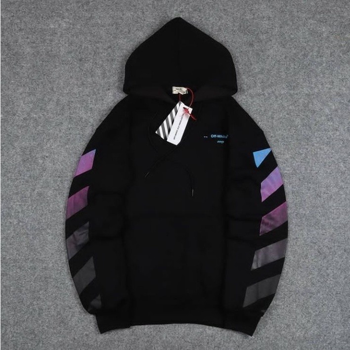 Jual SWEATER HOODIE JUMPER HYPEBEAST OFF WHITE RAINBOW HOODIE OFF WHITE GRADIENT FULL TAG LABEL BLACK Shopee Indonesia