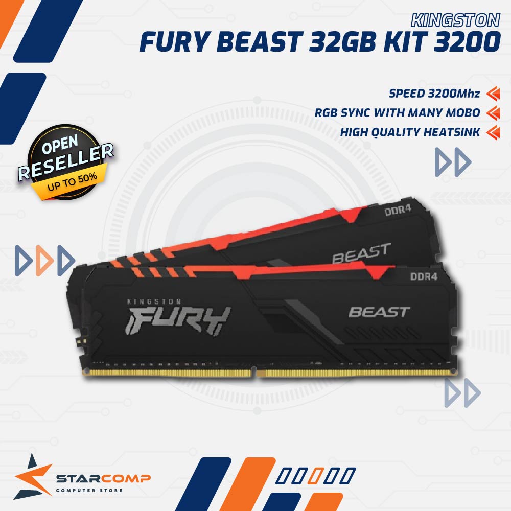 Jual Kingston Fury Beast RGB 32GB Kit 3200 (16GBx2) DDR4 Memory 3200MHz ...