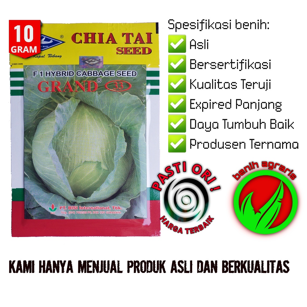 Jual Benih Kubis Grand 33 15 Gr Cap Kapal Terbang - Expired Jan 2024 ...