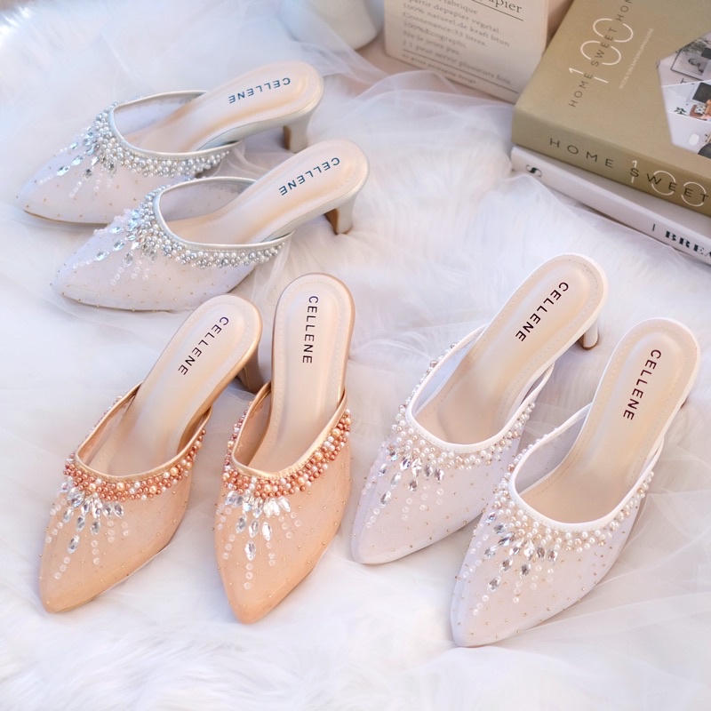 Jual CELLENE Primrose Beads Heels (3warna) wedding shoes 7cm