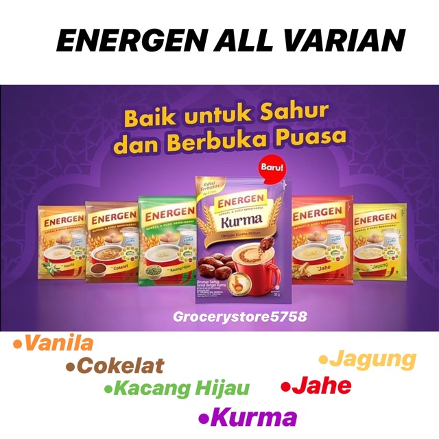 Jual Energen Sereal Renceng Isi 10 Pcs All Varian Vanila Cokelat Kacang Hijau Kurma Jahe 