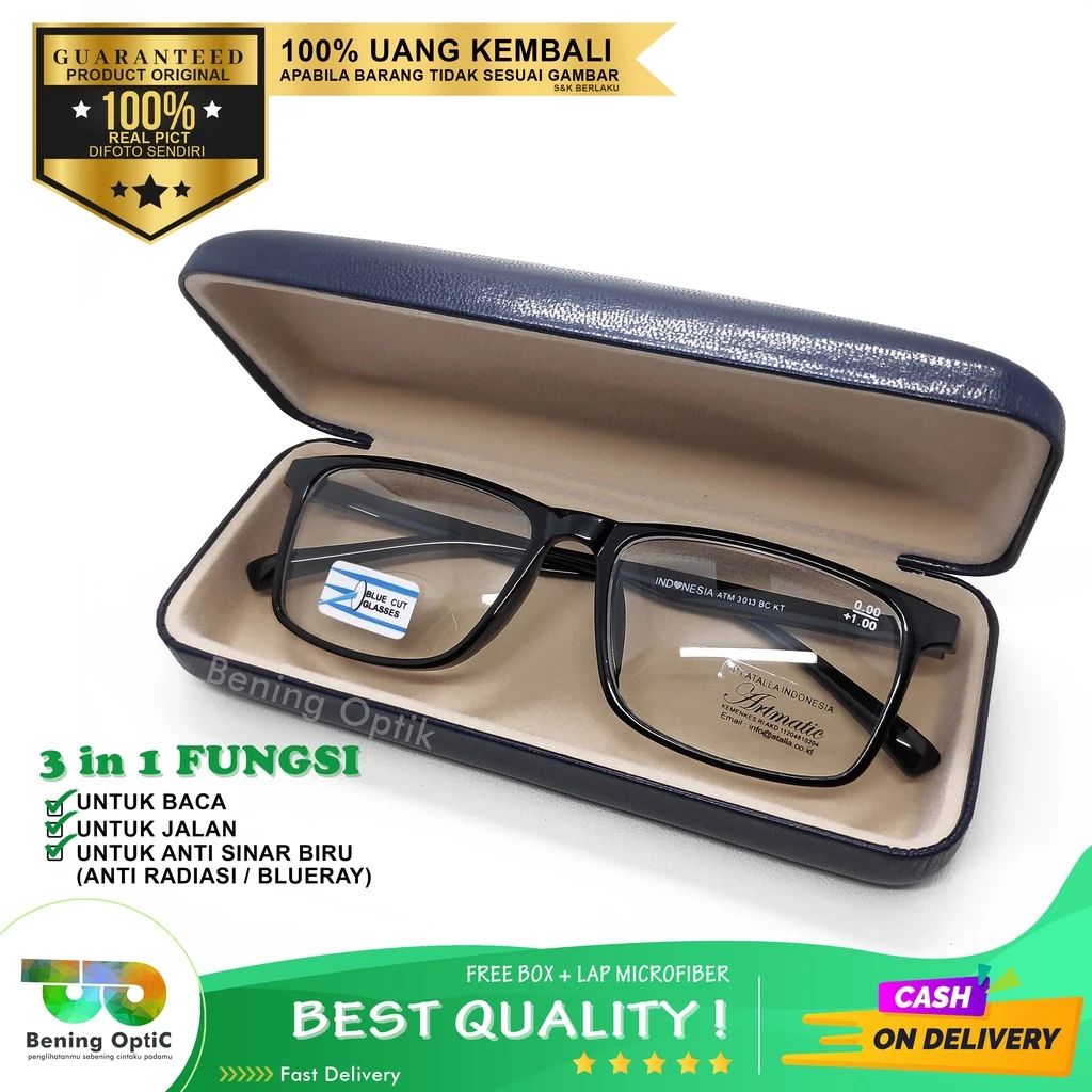 Kacamata Plus 3 In 1 Antiradiasi Unisex Hitam