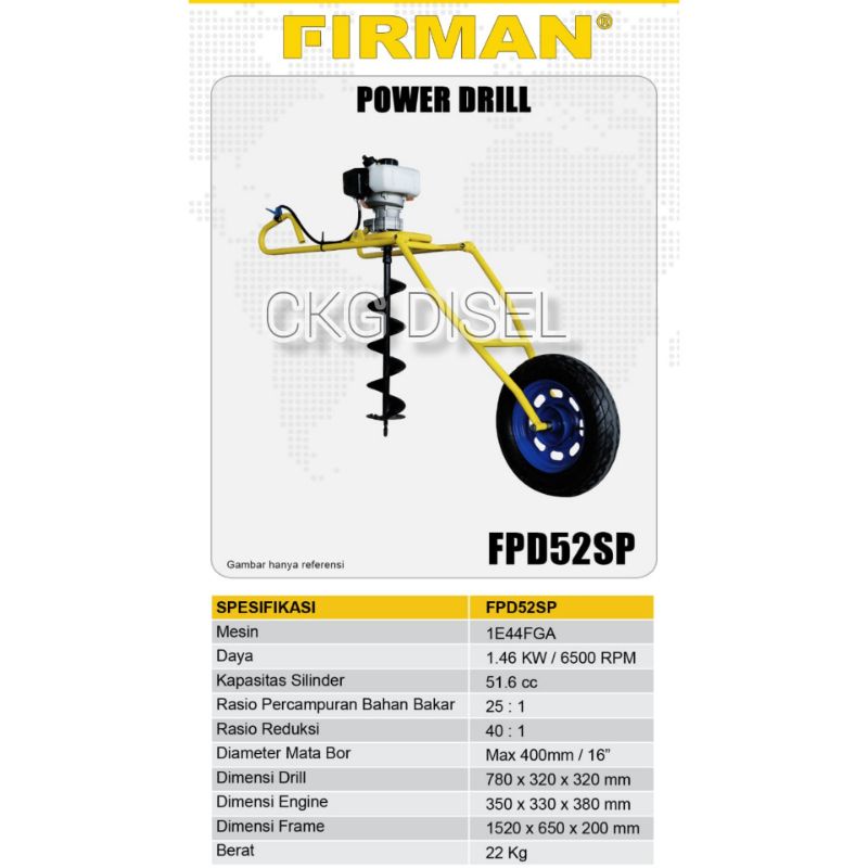 Jual Mesin Bor Tanah Eart Auger Firman FPD-52SP + Mata Bor 6 Inch 150 ...