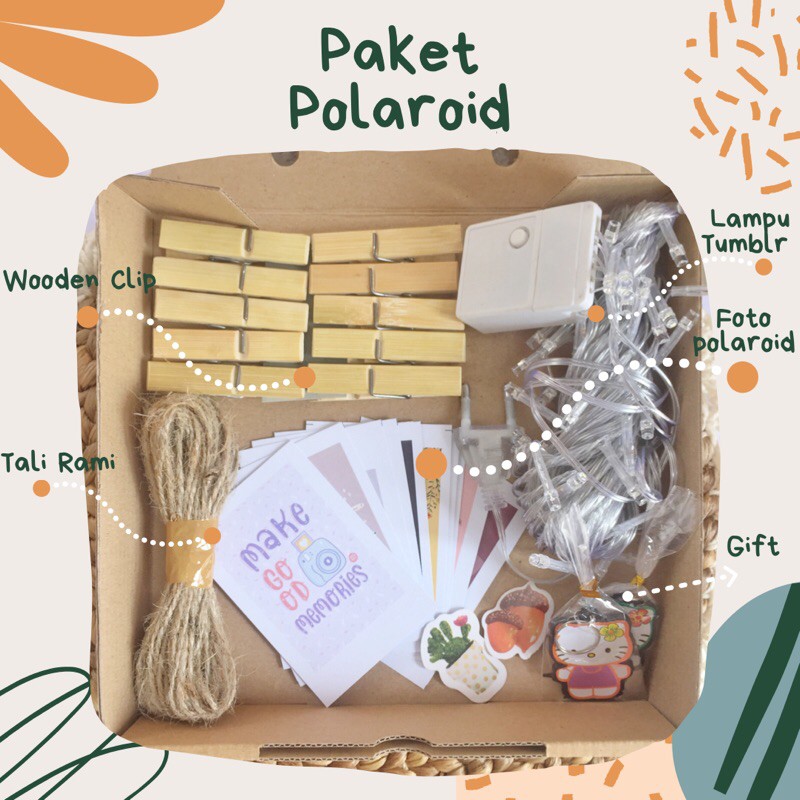 Jual Paket Polaroid Dekorasi Kamar. Lampu Tumblr, Foto Polaroid, Wooden