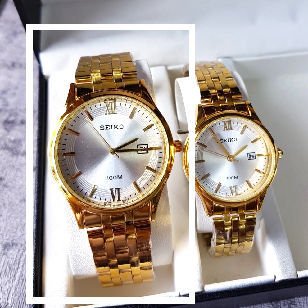 Jam tangan fashion minimalis pria wanita model couple rantai Seiko dengan  tanggal (harga per pcs)