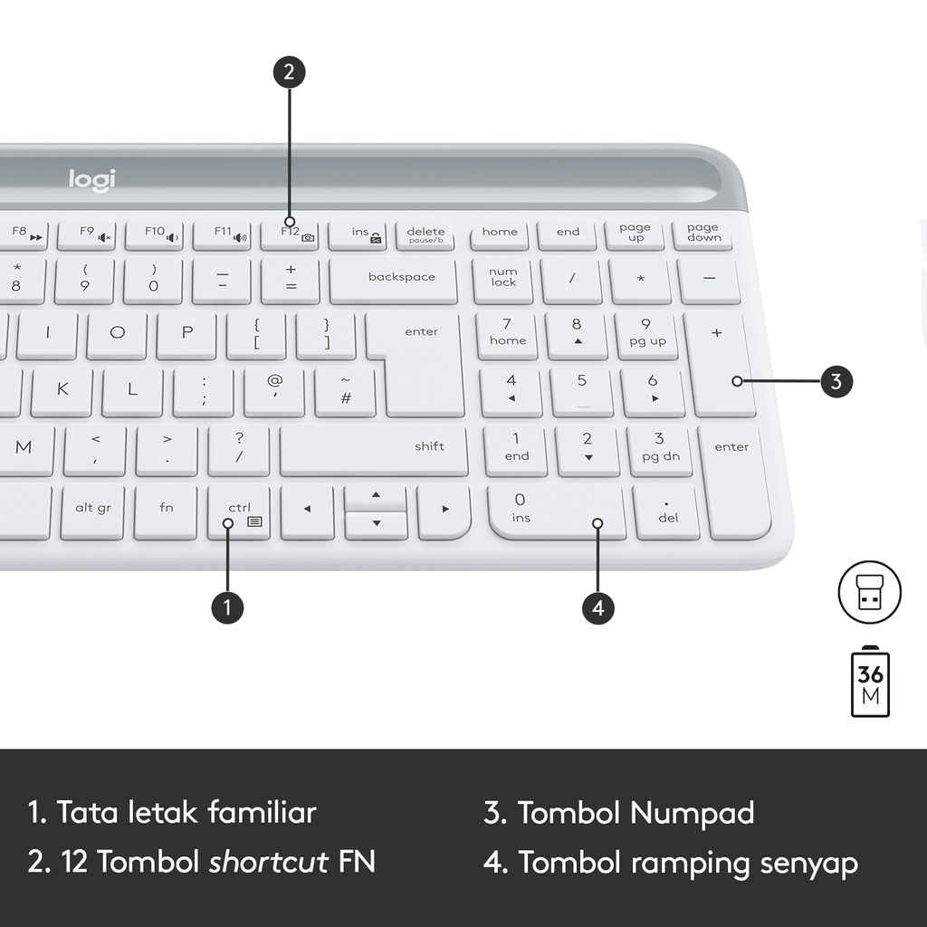 Logitech MK470 Slim Wireless Combo Keyboard & Mouse - White (6)