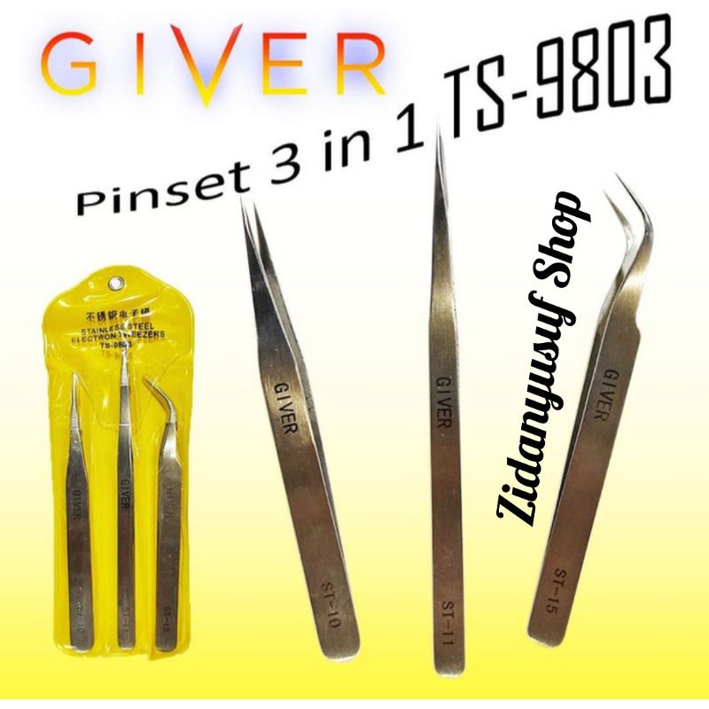 Jual PINGSET PINSET GIVER 3IN1 SEBUNGKUS ISI 3 PINSET TS-9803 | Shopee ...