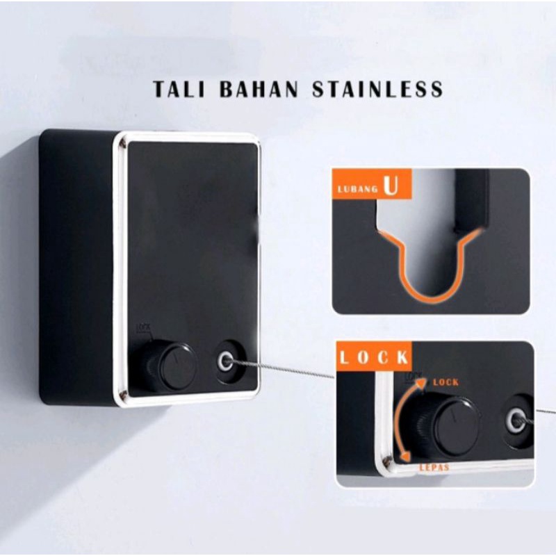 Jual jemuran baju portable indoor outdoor retractable tali