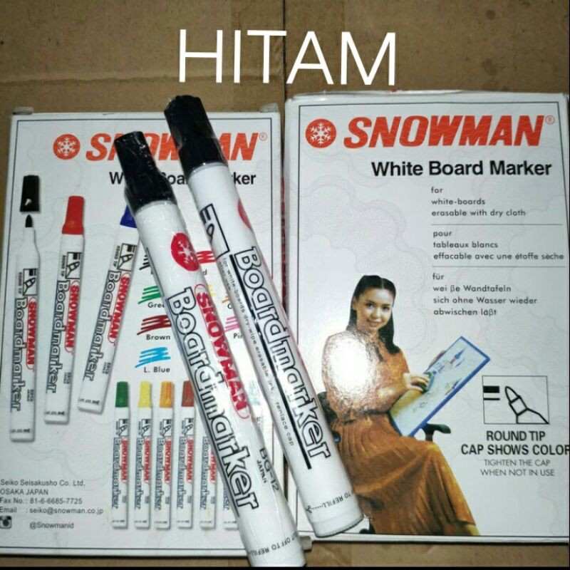 Jual Spidol Snowman Whiteboard Hitam BG-12 ( 1 Pak Isi 12 PCS