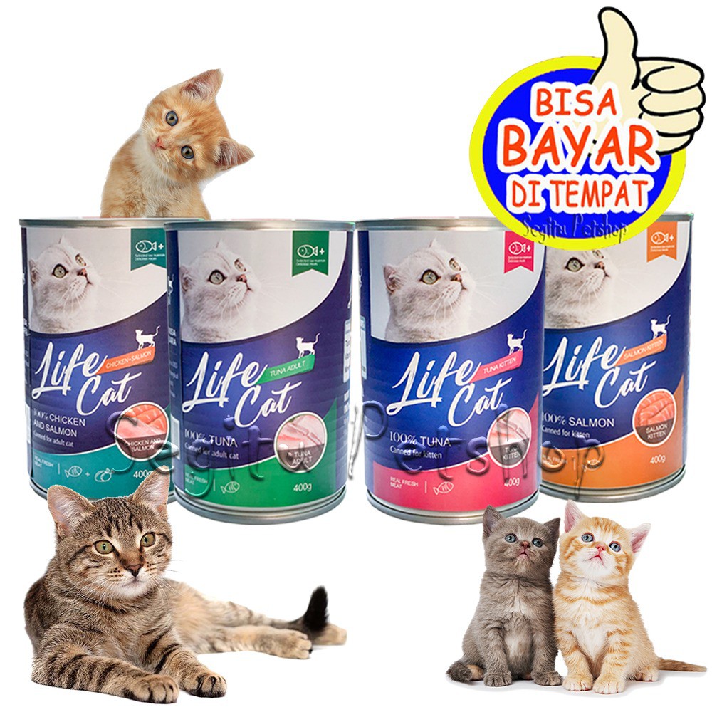 Jual MAKANAN KUCING PENGGEMUK WET FOOD LIFE CAT KALENG 400 GRAM