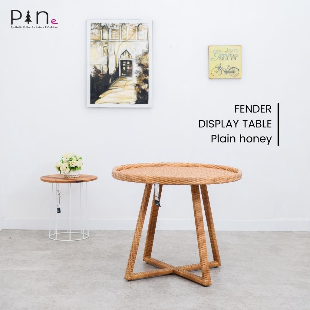 Jual Meja Display Bulat Rotan Sintetis Warna Honey Natural - Fender