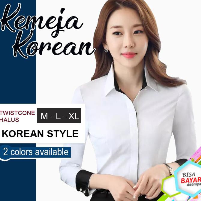 Jual Kemeja Putih Wanita Lengan Panjang Atasan Kerja Kantor Gaya Korea Fa98 Hitam L Shopee 4641