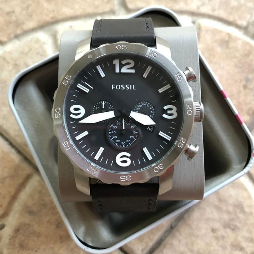 Fossil JR 1436 Nate Chronograph Black Leather Strap men watches